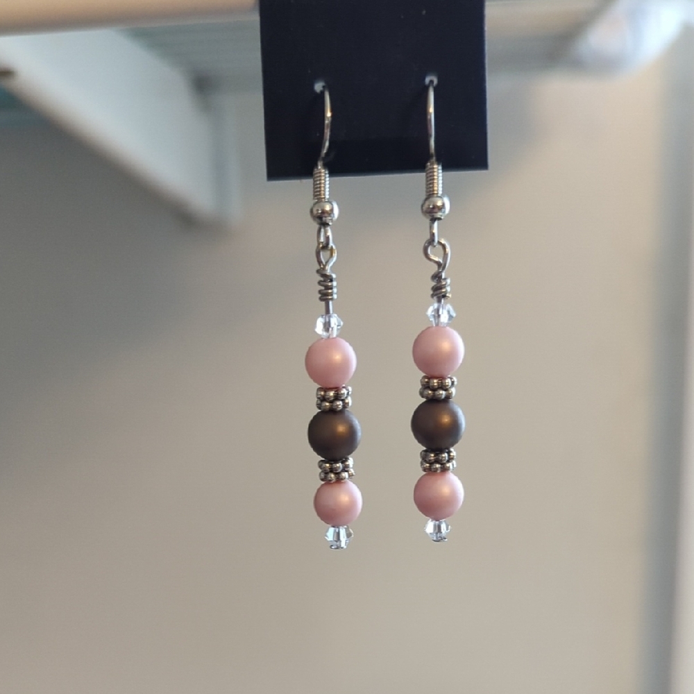 Elegant Pink and Brown Beaded Earrings